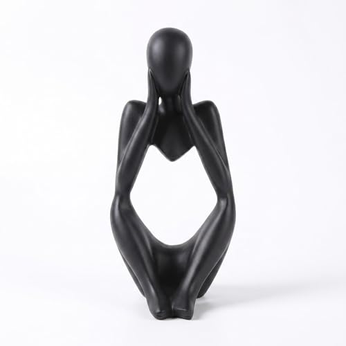 Black Resin Thinker Statue, Abstract Style Sculpture Figurines for Home Office Bookshelf Desktop Decor, Modern Art Collectible & Great Gifts Ideas - color: Black