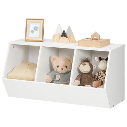 HOOBRO Toy Storage Cubby, Kids Bookshelf, Stackable 3-Bin Toy Storage Cabinet, Bookcase Footboard, Children's Toy Shelf, Hallway, White WT30CW01 - color: White