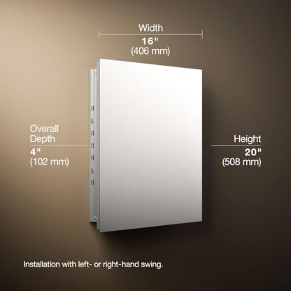 Kohler 55060-NA Embark Slim Medicine Cabinet Mirror, Adjustable Shelves, Bathroom Organizers and Storage, 16 in. W x 20 in. H - size: 16 in. x 20 in., style: Flat Edge