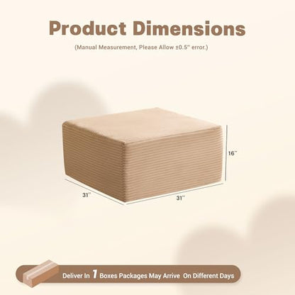 Cozy Square Ottoman, Comfortable Seating, No Assembly Required, Camel - color: Camel, size: Single Ottoman