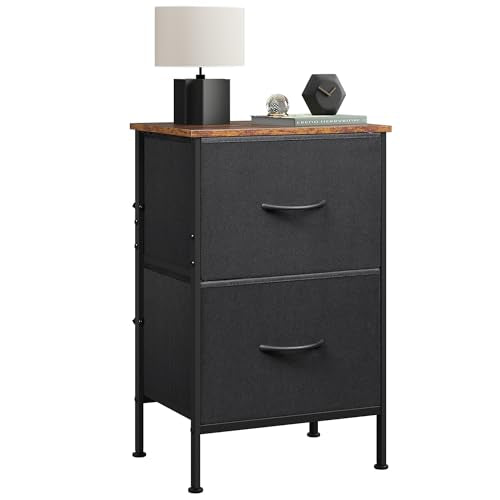 WLIVE Nightstand, Nightstand with 2 Drawers, Bedside Furniture, Night Stand, Small Dresser for Bedroom, College Dorm, End Table with Fabric Bins, Dormitory, Black and Rustic Brown - color: Black and Rustic Brown, size: 11.8"D x 15.7"W x 24.9"H