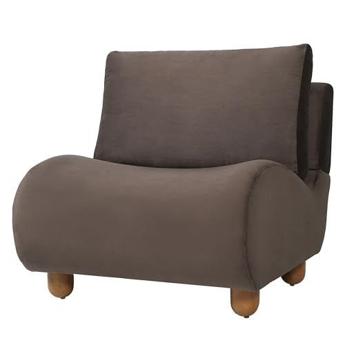 Merax Curved Accent Chair, Modern Armless Lounge Chair with Upholstered Seat, Rounded Backrest and Wood Legs, Single Sofa Seating for Living Room, Bedroom, Reading Nook, Dark Brown - color: Dark Brown