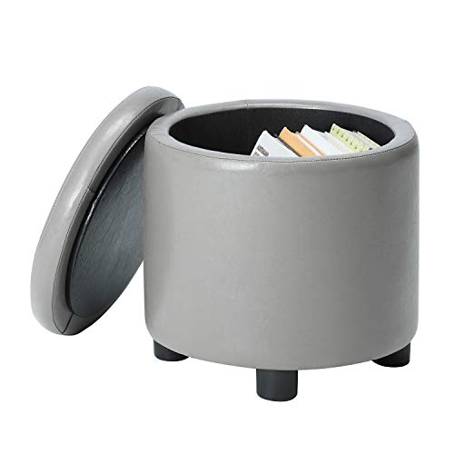 Designs4Comfort Round Accent Storage Ottoman with Reversible Tray Lid - color: Grey