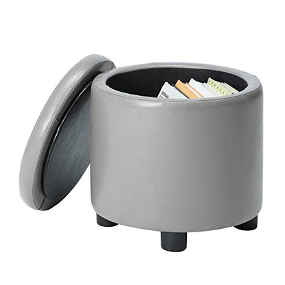 Designs4Comfort Round Accent Storage Ottoman with Reversible Tray Lid - color: Grey
