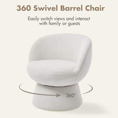 White Round Barrel Swivel Accent Chairs Set of 2, Modern Chenille Upholstered Chair with Curved Back, Bucket Vanity Armchair for Living Room, Small Space, Bedroom - color: White 02, size: 2 Chairs