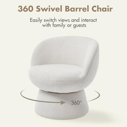 White Round Barrel Swivel Accent Chairs Set of 2, Modern Chenille Upholstered Chair with Curved Back, Bucket Vanity Armchair for Living Room, Small Space, Bedroom - color: White 02, size: 2 Chairs