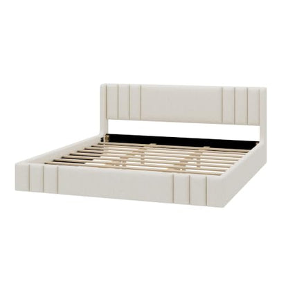 VilroCaz King Size Linen Upholstered Platform Bed Frame with Thick Fabric Headboard, No Box Spring Needed (Beige-6.17, King) - color: Beige-6.17, size: King