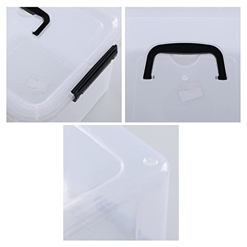 4-Pack 10.5 Quart Clear Plastic Latch Storage Boxes with Lid | Clear BPA-free plastic, secure black latches, lid carry handle, ideal for pantry, closet, garage & kitchen storage - size: 10.5 quart