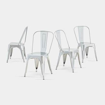 AC Pacific 18 Inch Seat Height Industrial Metal Dining Chairs, Stackable Kitchen or Bar Seat, Durable Modern Design, Versatile Accent Furniture, Set of 4, Silver - color: Silver, size: Set of 4