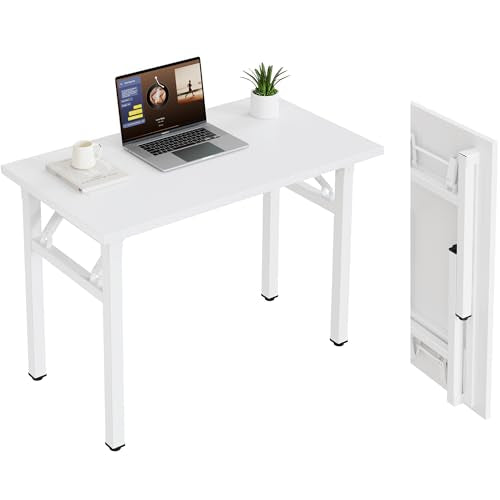 Need Small Folding Computer Desk, 35.8 Inch Writing Table, White | No-Assembly, Sturdy Foldable Desk for Home Office, Bedroom, Dorm Room, Student Study, Collapsible, Compact, Easy Storage - color: White, size: 35.8 inches