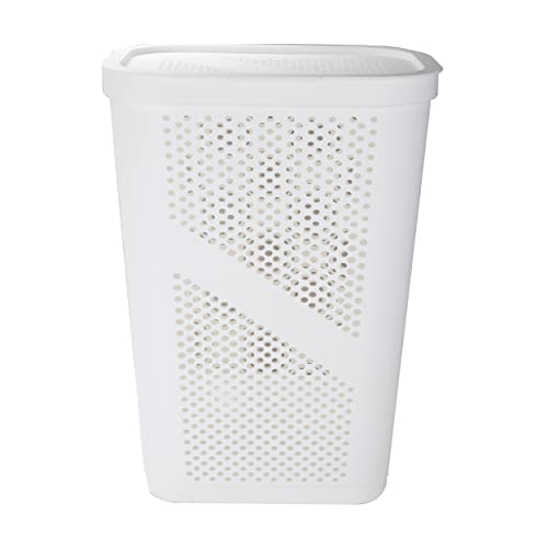 Mind Reader Slim Laundry Hamper with Lid, 60L Clothes Basket, Ventilated Plastic, White - color: White, size: Single