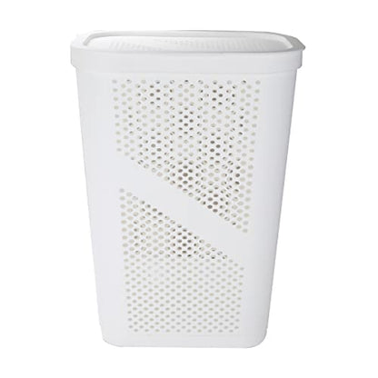Mind Reader Slim Laundry Hamper with Lid, 60L Clothes Basket, Ventilated Plastic, White - color: White, size: Single