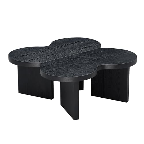 31.49" Nesting Coffee Table Set of 2 for Living Room, Couch/Bedroom Side, Unique Butterfly Shaped, Irregular Wood Fun Center Table for Small Space- Black - color: 31.5"&31.5"-black