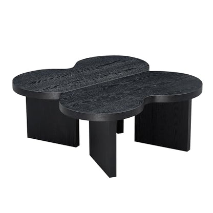 31.49" Nesting Coffee Table Set of 2 for Living Room, Couch/Bedroom Side, Unique Butterfly Shaped, Irregular Wood Fun Center Table for Small Space- Black - color: 31.5"&31.5"-black