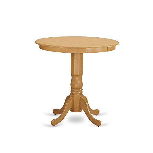 East West Furniture JAQU5-OAK-W 5 Piece Counter Height Dining Table Set Includes a Round Wooden Table with Pedestal and 4 Kitchen Dining Chairs, 36x36 Inch, Oak - color: Jaqu5-oak-w
