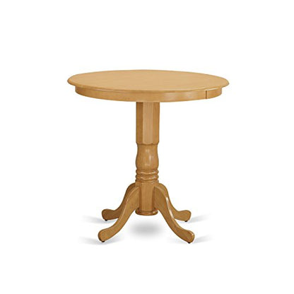 East West Furniture JAQU5-OAK-W 5 Piece Counter Height Dining Table Set Includes a Round Wooden Table with Pedestal and 4 Kitchen Dining Chairs, 36x36 Inch, Oak - color: Jaqu5-oak-w