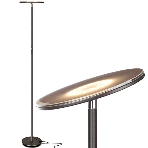 Brightech Sky LED Floor lamp, Torchiere Super Bright Floor Lamp for Living Room Decor & Office - Dimmable, Tall Standing Lamp with Warm Light for Bedroom & Reading - Bronze - color: Dark Bronze