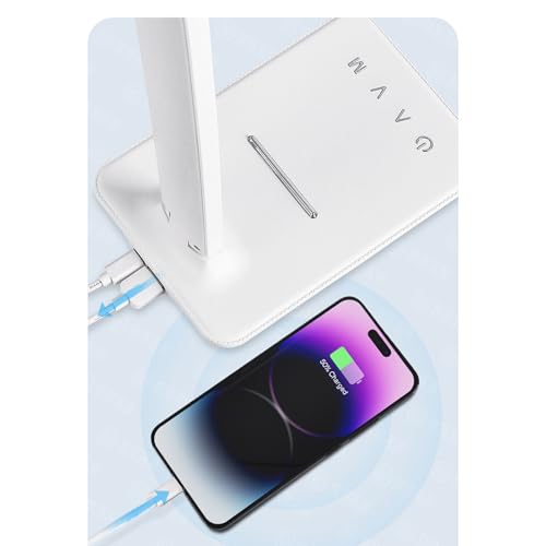 Eye Caring Table Lamp, 180 Adjustable Rotating Foldable Desk Lamp with USB C Charging Port, 5 Color Temperatures 5 Dimming Levels (White) - color: White