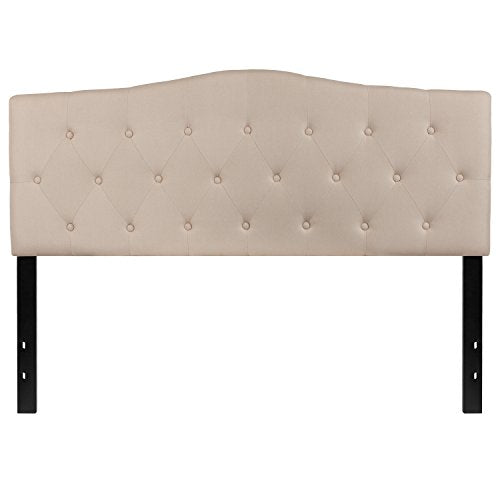EMMA + OLIVER Beige Queen Tufted Headboard | Adjustable Bed Rail Slots, Fabric Upholstered - color: Beige, size: Queen