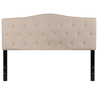 EMMA + OLIVER Beige Queen Tufted Headboard | Adjustable Bed Rail Slots, Fabric Upholstered - color: Beige, size: Queen
