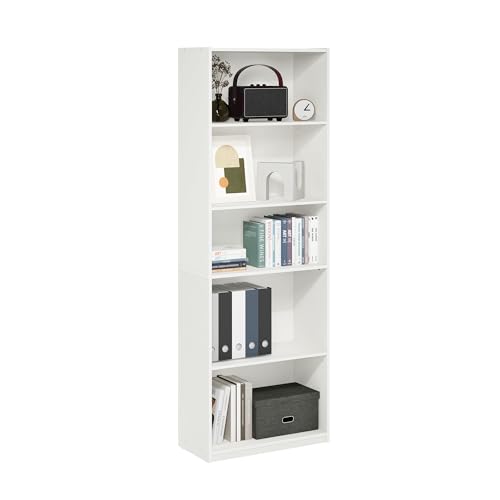 Furinno GEHRY Book Shelf, 5-Tier Bookshelf with Open Shelf, Standing Bookcase with Adjustable Shelves, 11.6 x 24.8 x 71.4, for Living Room, Bedroom, Home Office, White - color: White, size: 5-Tier, 11.6 x 25 x 71.4