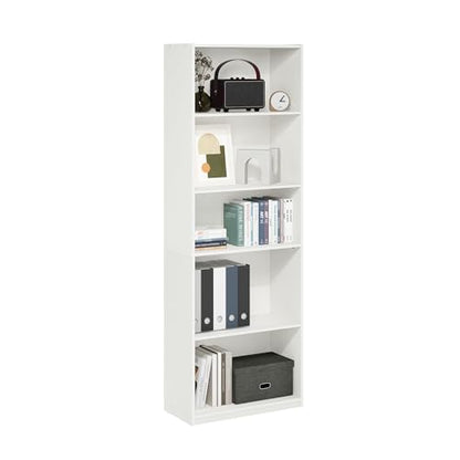 Furinno GEHRY Book Shelf, 5-Tier Bookshelf with Open Shelf, Standing Bookcase with Adjustable Shelves, 11.6 x 24.8 x 71.4, for Living Room, Bedroom, Home Office, White - color: White, size: 5-Tier, 11.6 x 25 x 71.4