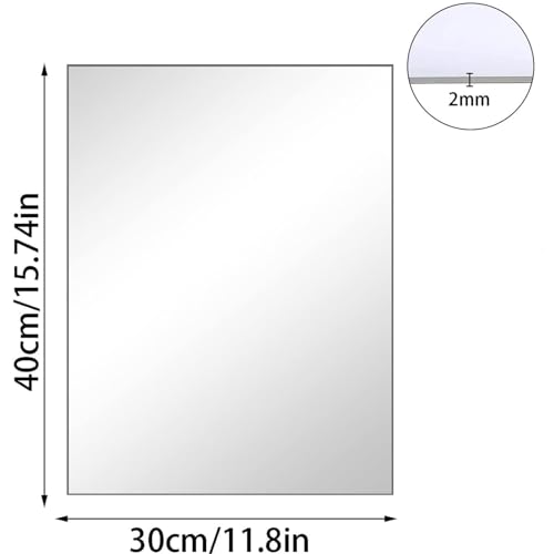 16 x 12'' x 1Pcs Glass Wall Mirror Tile with Self Adhesive Tapes | 2mm High Clear Frameless Mirror Sheet Wall Decor, Modern Decorative Mirror for Bathroom, Bedroom, Living Room, Gym, Door