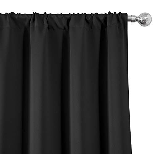 Black Blackout Curtains/38 x 63 Inch/Set of 2 Panels Rod Pocket Room Darkening Curtains for Bedroom - color: Black, size: 38"W x 63"L (Pack of 2)