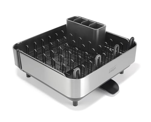 Joseph Joseph Extend Steel Plus Extendable Dish Rack Steel, Small to Large Dish Drainer with Wine Glass Holder & Drain Spout, Black - color: Black, style: Plus