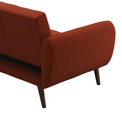 Novogratz Brittany 82 Inch Futon Sofa Bed in Linen, Upholstered Couch Sleeper with Tufted Back, Mid-Century Modern Design, Persimmon - color: Persimmon Linen