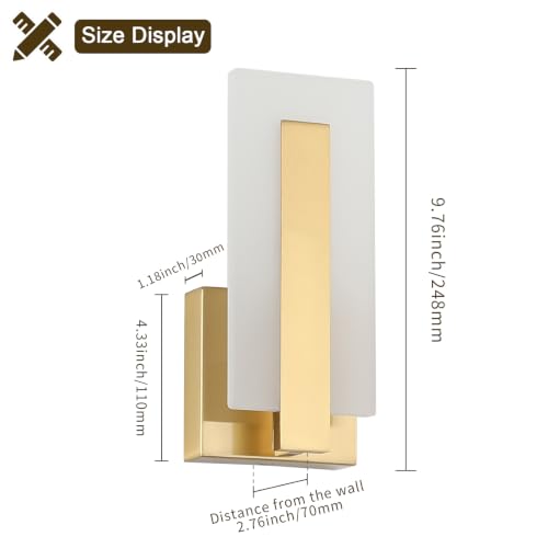 Joosenhouse Modern LED Wall Sconce Set of 2, Brass Warm White Light Wall Sconce 3000K, Hardwired Up and Down Wall Mount Light for Hallway, Bedroom, Study, Living Room Indoor Wall Light - color: Brass-Non Dimmable