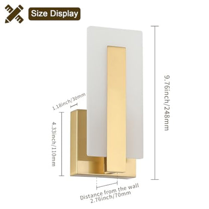 Joosenhouse Modern LED Wall Sconce Set of 2, Brass Warm White Light Wall Sconce 3000K, Hardwired Up and Down Wall Mount Light for Hallway, Bedroom, Study, Living Room Indoor Wall Light - color: Brass-Non Dimmable