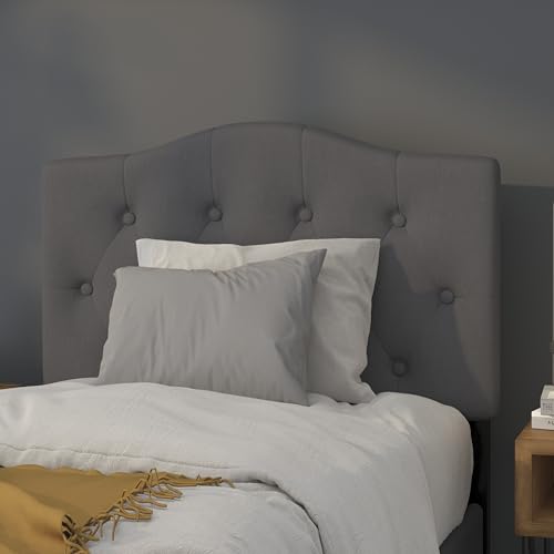 EMMA + OLIVER Twin Tufted Headboard | Adjustable Bed Rail Slots, Fabric Upholstered - color: Dark Gray, size: Twin