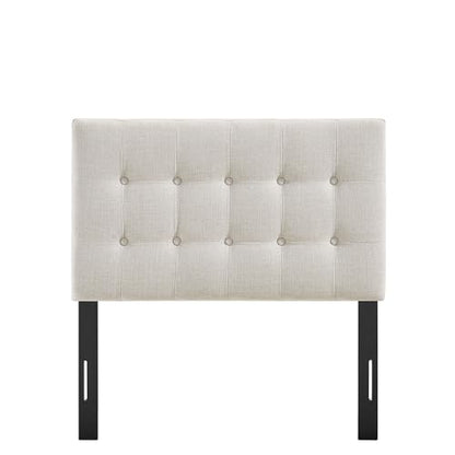 Modway Emily Twin Size Fabric Headboard in Linen - Linen-Like Upholstery with Button Tufting and 7 Adjustable Height Positions - color: Linen, size: Twin