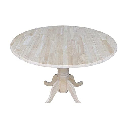 IC International Concepts Solid Wood Round Drop Leaf Pedestal Dining Table - color: Unfinished