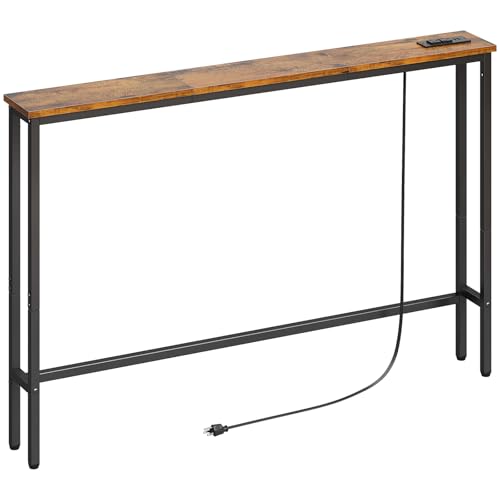 ELYKEN 47.2" Narrow Console Table with Outlet, Sofa Table Behind Couch | Extra Long Skinny Entryway Tables with Charging Station for Living Room, Hallway, 5.9 x 47.2 x 29.5in, Rustic Brown - color: Rustic Brown, size: 5.9"DX47.2"WX29.5"H