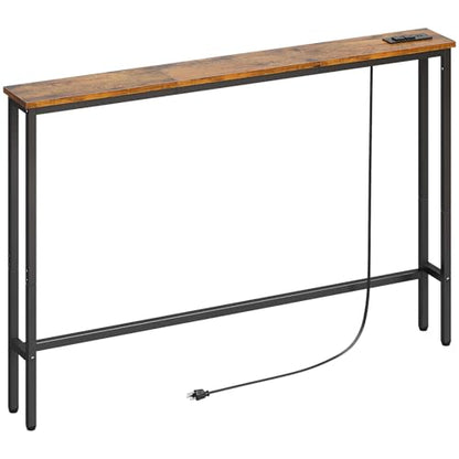 ELYKEN 47.2" Narrow Console Table with Outlet, Sofa Table Behind Couch | Extra Long Skinny Entryway Tables with Charging Station for Living Room, Hallway, 5.9 x 47.2 x 29.5in, Rustic Brown - color: Rustic Brown, size: 5.9"DX47.2"WX29.5"H