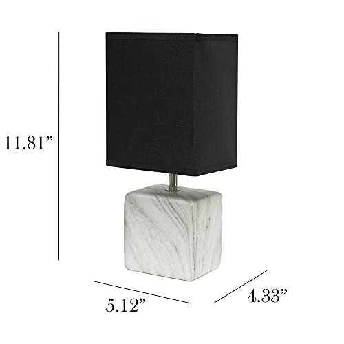 Simple Designs LT2071-WOB Mini Petite White Gray Marbled Ceramic Bedside Table Lamp with Black Shade - color: Marble White/Black Shade