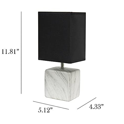 Simple Designs LT2071-WOB Mini Petite White Gray Marbled Ceramic Bedside Table Lamp with Black Shade - color: Marble White/Black Shade