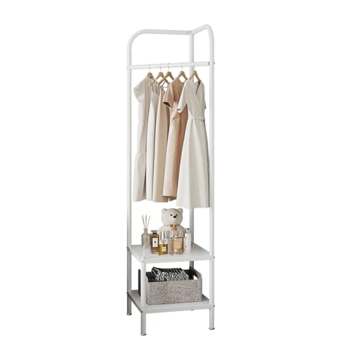 Corner Coat Racks, Heavy Duty Clothing Rack, Freestanding Garment Rack, Metal Clothes Racks Shoes Shelf Organizer for Entryway Bedroom, White