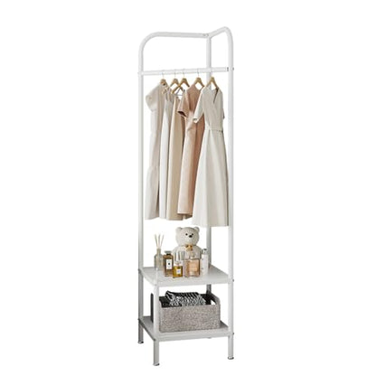 Corner Coat Racks, Heavy Duty Clothing Rack, Freestanding Garment Rack, Metal Clothes Racks Shoes Shelf Organizer for Entryway Bedroom, White