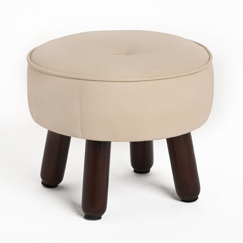 oakvivo 13in Small Foot Stool Ottoman,Round Faux Leather Footrest for Couch | Under Desk Pouf Footstool Foot Rest with Non-Skid Rubber Legs for Ling Room, Bedroom, 13''L x 13''W x 10.2''H, Beige - color: Beige