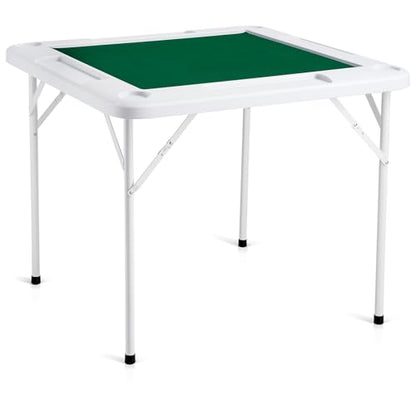 VEVOR Mahjong Table, 4 Player Folding Domino Table with Wear-Resistant Green Tabletop, Portable Square Card Table with 4 Cup Holders & 4 Chip Trays for Mahjong Poker Puzzles, 35.4 x 35.4-inch - color: Green