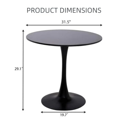 Small Round Dining Table 32" Tulip Table with Metal Pedestal, Black | Tulip Table with Metal Pedestal & Thick MDF Top, Mid Century Small Bistro Table for Kitchen & Living Room - color: Black-b, size: 31.5"D x 31.5"W x 29.1"H