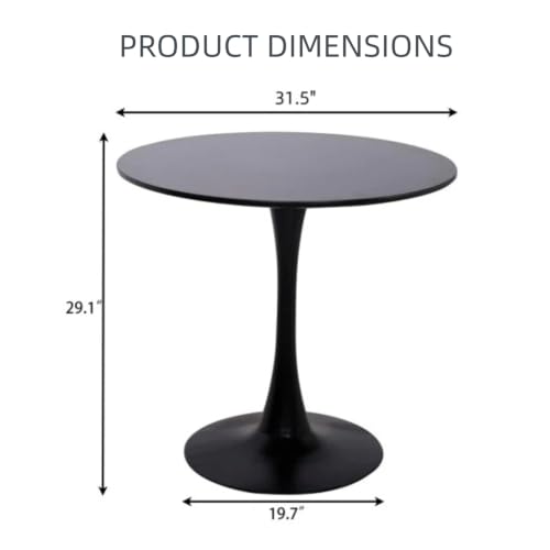 Small Round Dining Table 32" Tulip Table with Metal Pedestal, Black | Tulip Table with Metal Pedestal & Thick MDF Top, Mid Century Small Bistro Table for Kitchen & Living Room - color: Black-b, size: 31.5"D x 31.5"W x 29.1"H