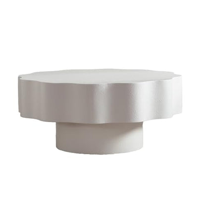 Modern White Scalloped Coffee Table 31.5" Round Wood Center Table Wave-Shape Coffee Tea Tables with Pedestal Base for Living Room Apartment Small Space (White) - color: White