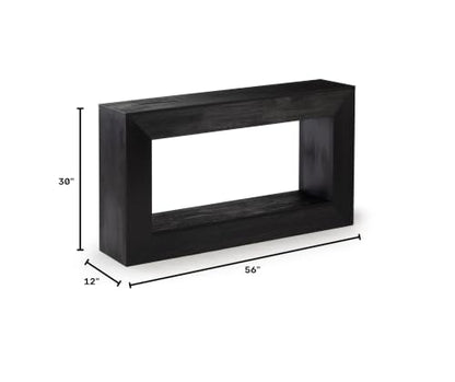 Plank+Beam Grand Console Table, 56 Inch, with Shelf, Black Wirebrush | Balanced, Statement Design, Low-VOC Finish, Easy Assembly, Solid Wood - color: Black Wirebrush, size: 56 Inch with Shelf
