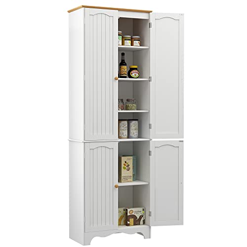 Yusong 72'' Tall Kitchen Pantry Cabinet, Freestanding Storage Cabinet with Doors and Shelves, Wooden Food Pantry Farmhouse Cupboard Buffet for Kitchen Dining Living Room, White - color: White, size: 72"H