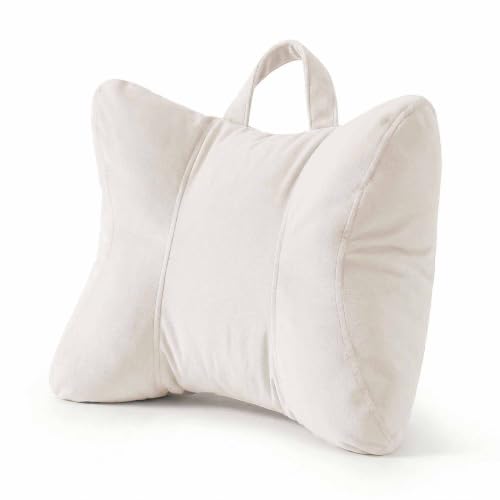Lumbar Support Pillow for Office Chair and Car Seat, Misty White | Ergonomic back support cushion with a removable, washable corduroy cover for desk chairs, sofas, recliners and driving - color: Misty White