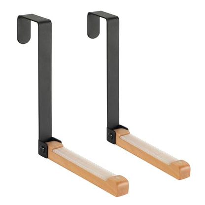 2 Pack Folding Clothes Drying Rack, Thickness Adjustable, Metal/Wooden, Portable, Lightweight, Heavy Duty, Over The Door Hooks for Laundry (Black) - color: Wood-black